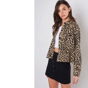 Mustard Seed Leopard Print Button Front Boxy Utility Canvas Jean Jacket S